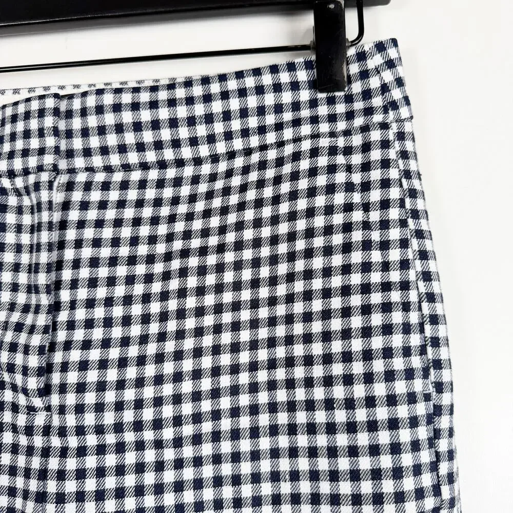 J.Crew Hayden Kickout Crop Pant Gingham Stretch Linen Navy Blue - 2 2T Tall